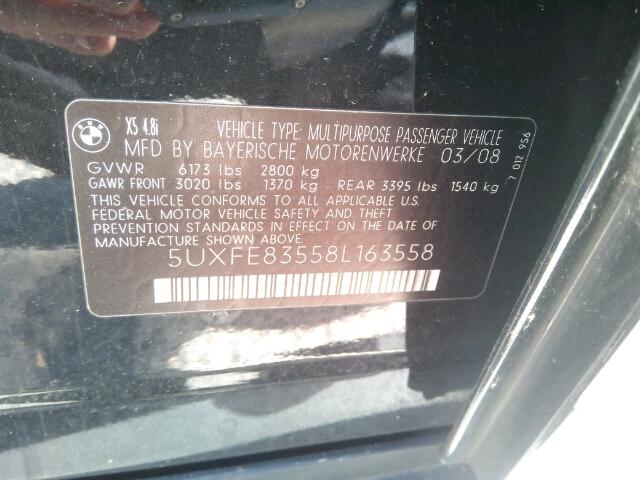 5UXFE83558L163558 - 2008 BMW X5 4.8I BLACK photo 10