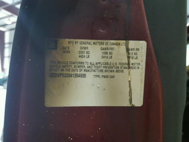 2G2WP522641354895 - 2004 PONTIAC GRAND PRIX Темно-червоний фото 10