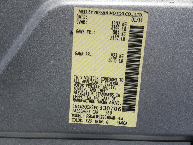 1N4AZ0CP2EC330706 - 2014 NISSAN LEAF S SILVER photo 10