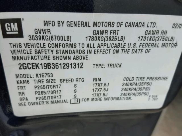 2GCEK19B361291312 - 2006 CHEVROLET SILVERADO BLUE photo 10