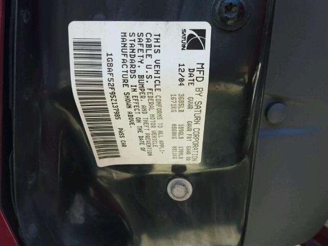 1G8AF52F95Z137985 - 2005 SATURN ION LEVEL MAROON photo 10