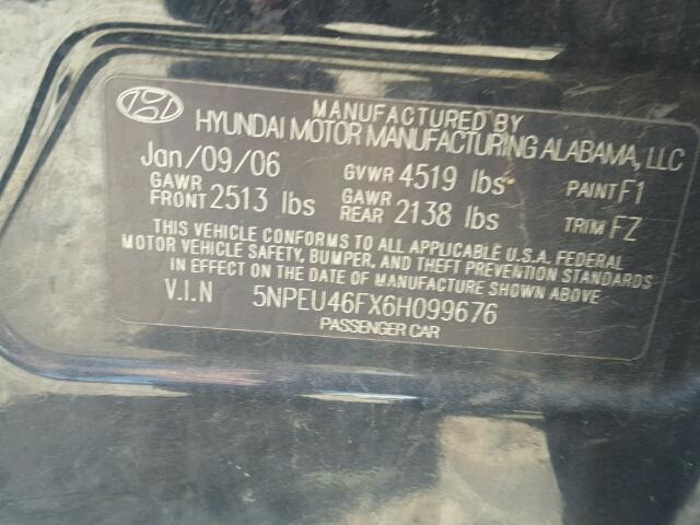 5NPEU46FX6H099676 - 2006 HYUNDAI SONATA GLS BLACK photo 10