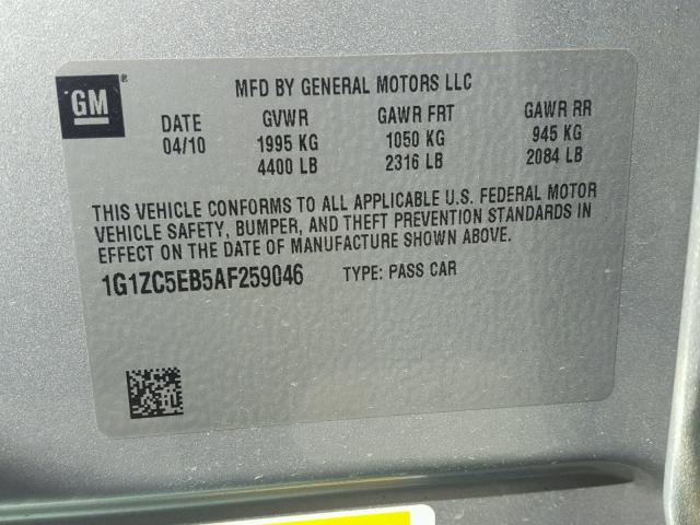 1G1ZC5EB5AF259046 - 2010 CHEVROLET MALIBU 1LT 银色 照片 10