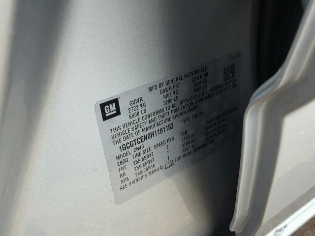 1GCGTCEN0H1181182 - 2017 CHEVROLET COLORADO L SILVER photo 10