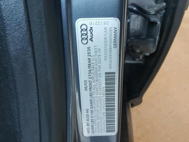 WAULD64B84N005095 - 2004 AUDI A6 2.7T QU SILVER photo 10