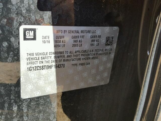 1G1ZC5ST0HF164370 - 2017 CHEVROLET MALIBU LS 黑色 照片 10