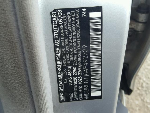 WDBRF81J64F492739 - 2004 MERCEDES-BENZ C 240 4MAT SILVER photo 10