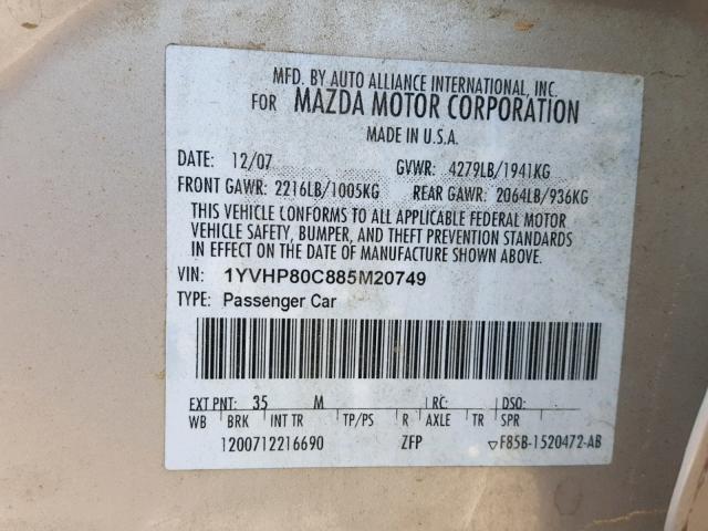 1YVHP80C885M20749 - 2008 MAZDA 6 I Brun photo 10