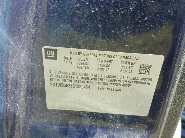 2G1WB5E36C1230454 - 2012 CHEVROLET IMPALA BLUE photo 10