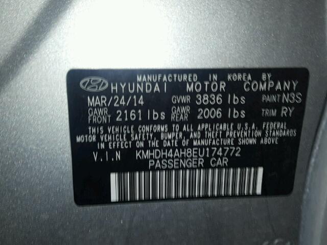 KMHDH4AH8EU174772 - 2014 HYUNDAI ELANTRA SE SILVER photo 10