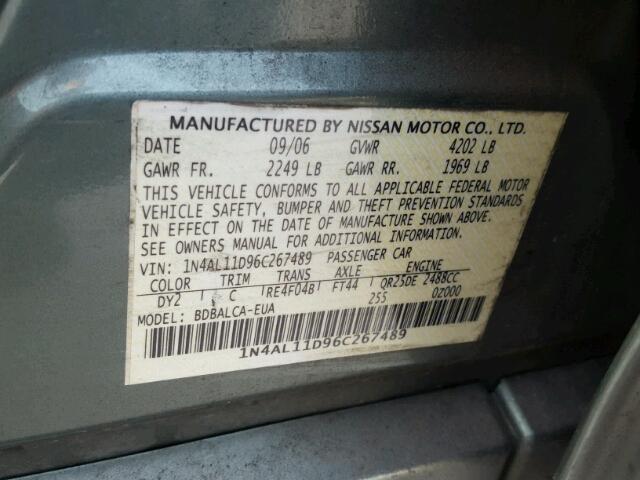 1N4AL11D96C267489 - 2006 NISSAN ALTIMA S GREEN photo 10