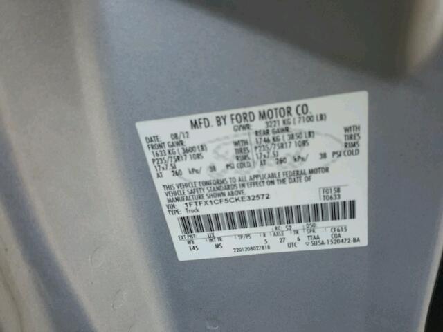 1FTFX1CF5CKE32572 - 2012 FORD F150 SUPER SILVER photo 10