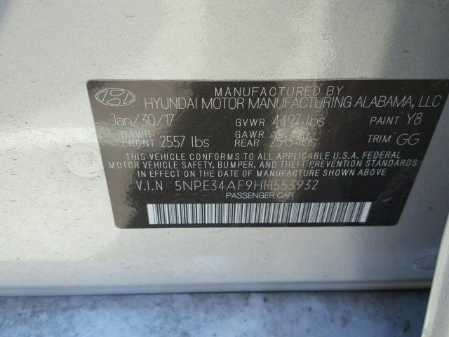 5NPE34AF9HH553932 - 2017 HYUNDAI SONATA SPO SILVER photo 10