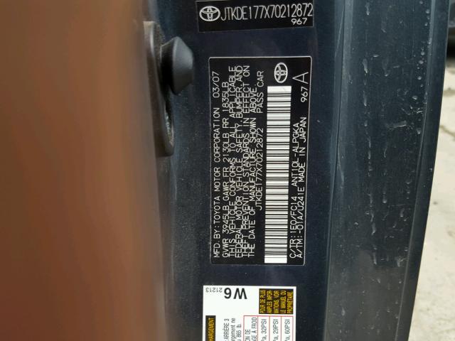 JTKDE177X70212872 - 2007 TOYOTA SCION TC 灰色 照片 10