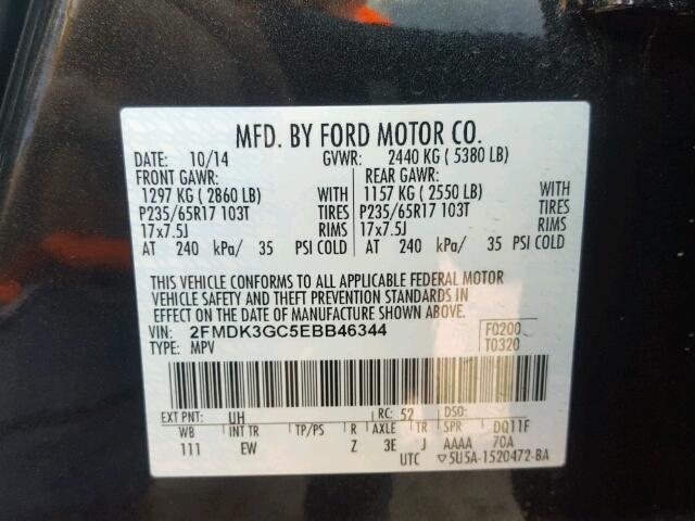 2FMDK3GC5EBB46344 - 2014 FORD EDGE SE BLACK photo 10