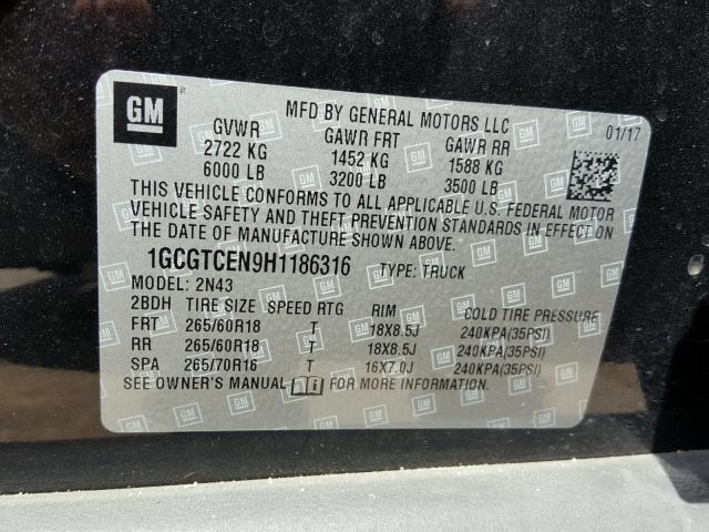 1GCGTCEN9H1186316 - 2017 CHEVROLET COLORADO L BLACK photo 10