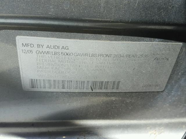 WAUKH78E06A164830 - 2006 AUDI A4 3.2 AVA GRAY photo 10