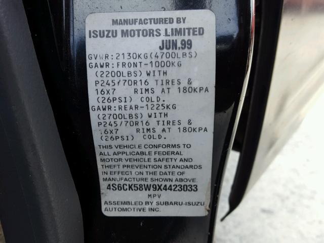 4S6CK58W9X4423033 - 1999 HONDA PASSPORT E 黑色 照片 10