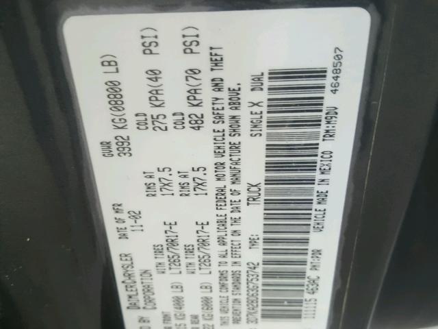 3D7KA28D63G753742 - 2003 DODGE RAM 2500 S CHARCOAL photo 10