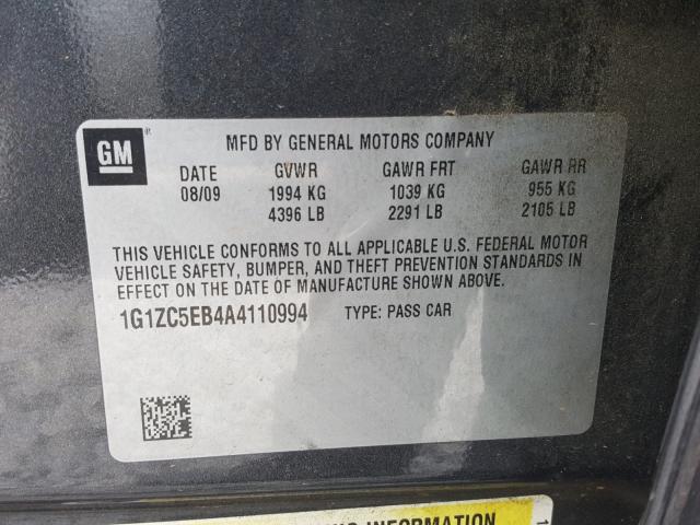 1G1ZC5EB4A4110994 - 2010 CHEVROLET MALIBU 1LT 灰色 照片 10