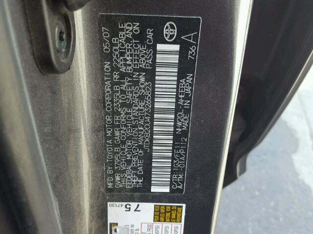 JTDKB20U473265823 - 2007 TOYOTA PRIUS CHARCOAL photo 10