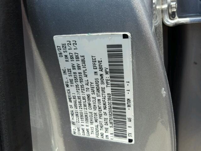 5J8TB18268A003849 - 2008 ACURA RDX SILVER photo 10