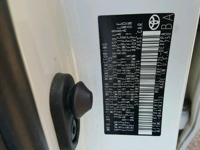 5YFBPRHE3GP438214 - 2016 TOYOTA COROLLA EC 白色 照片 10