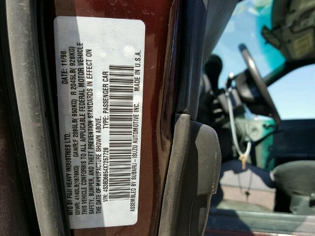 4S3BD6854X7257728 - 1999 SUBARU LEGACY 30T BURGUNDY photo 10