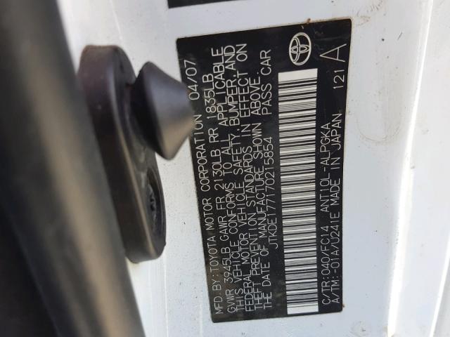 JTKDE177170215854 - 2007 TOYOTA SCION TC 白色 照片 10