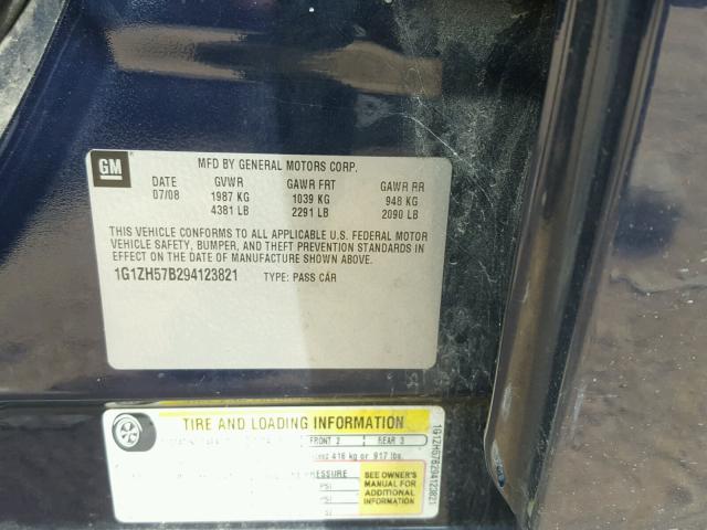 1G1ZH57B294123821 - 2009 CHEVROLET MALIBU 1LT 蓝色 照片 10