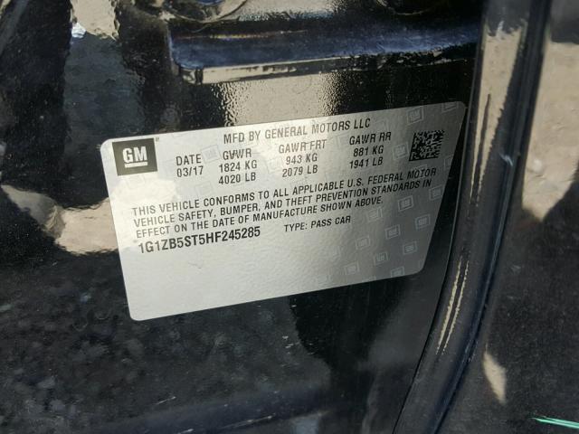 1G1ZB5ST5HF245285 - 2017 CHEVROLET MALIBU LS შავი ფოტო 10