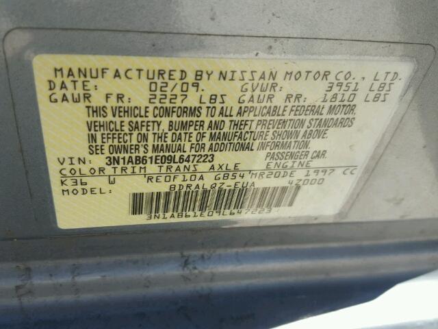 3N1AB61E09L647223 - 2009 NISSAN SENTRA 2.0 GRAY photo 10