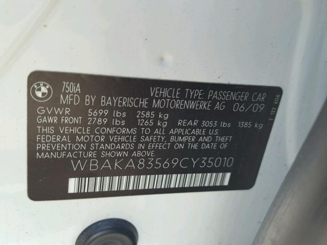WBAKA83569CY35010 - 2009 BMW 750 I WHITE photo 10