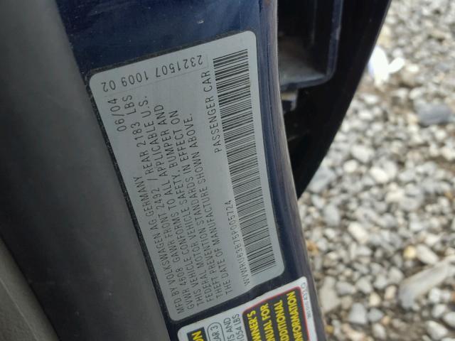 WVWRU63B75P005724 - 2005 VOLKSWAGEN PASSAT GLX BLUE photo 10