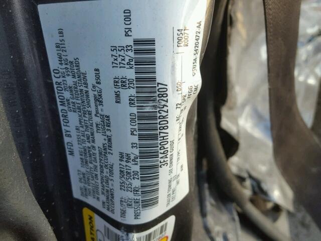 3FA6P0H78DR292807 - 2013 FORD FUSION CHARCOAL photo 10