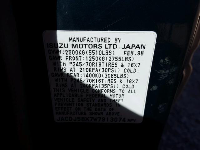 JACDJ58X7W7913074 - 1998 ISUZU TROOPER S GREEN photo 10