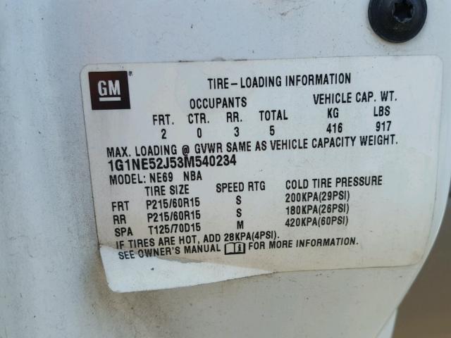 1G1NE52J53M540234 - 2003 CHEVROLET MALIBU LS თეთრი ფოტო 10