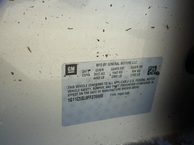 1G11C5SL8FF276666 - 2015 CHEVROLET MALIBU 1LT 金色 照片 10