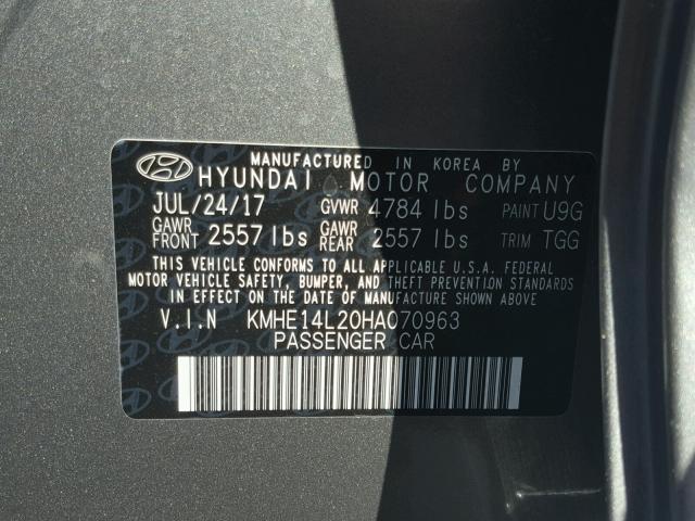 KMHE14L20HA070963 - 2017 HYUNDAI SONATA PLU GRAY photo 10