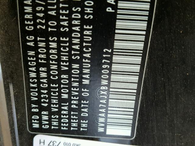 WVWAA7AJXBW009712 - 2011 VOLKSWAGEN GOLF BLACK photo 10