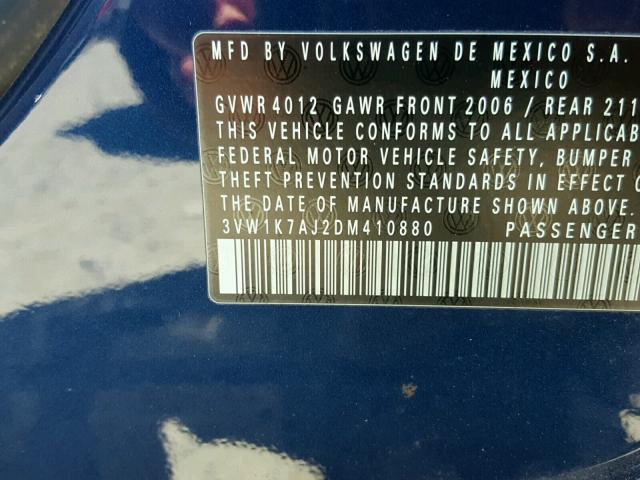 3VW1K7AJ2DM410880 - 2013 VOLKSWAGEN JETTA BASE 蓝色 照片 10