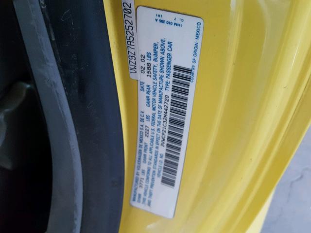 3VWCP21C32M442720 - 2002 VOLKSWAGEN NEW BEETLE ყვითელი ფოტო 10