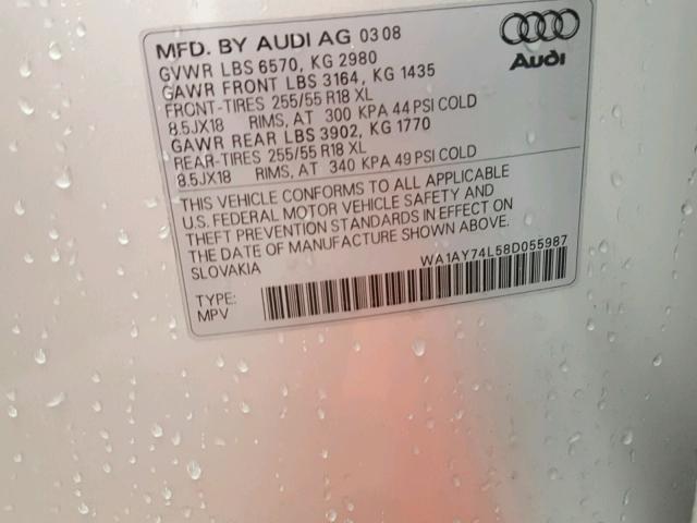 WA1AY74L58D055987 - 2008 AUDI Q7 3.6 QUA SILVER photo 10