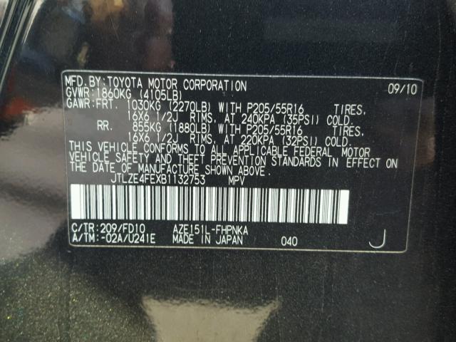 JTLZE4FEXB1132753 - 2011 TOYOTA SCION XB Schwarz Foto 10