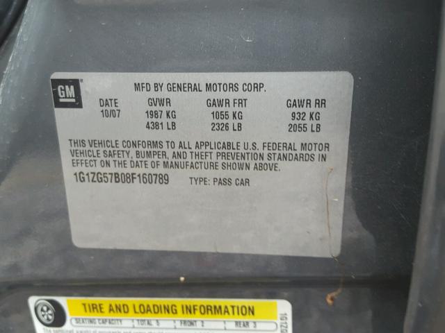 1G1ZG57B08F160789 - 2008 CHEVROLET MALIBU LS Boz foto 10