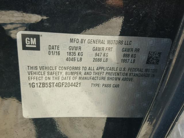1G1ZB5ST4GF204421 - 2016 CHEVROLET MALIBU LS Қара фото 10