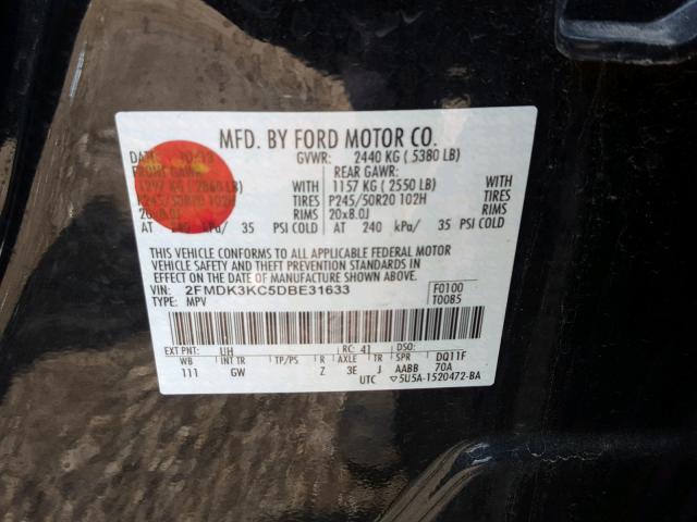 2FMDK3KC5DBE31633 - 2013 FORD EDGE LIMIT BLACK photo 10