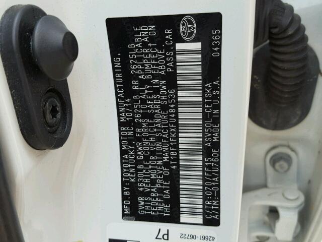 4T1BF1FKXFU484536 - 2015 TOYOTA CAMRY LE 白色 照片 10