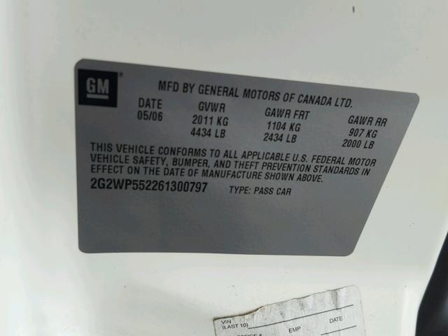 2G2WP552261300797 - 2006 PONTIAC GRAND PRIX WHITE photo 10