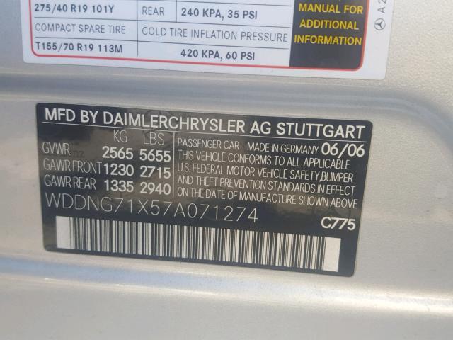 WDDNG71X57A071274 - 2007 MERCEDES-BENZ S 550 SILVER photo 10